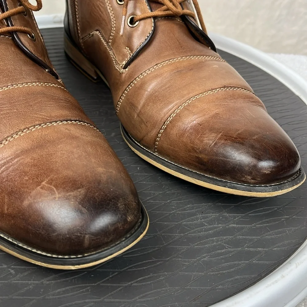 Steve Madden Johnnie Brown Leather Lace Side Zip Mens Dress Chukka Boots